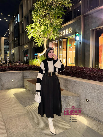بلوفر صوف مقلم - اسود