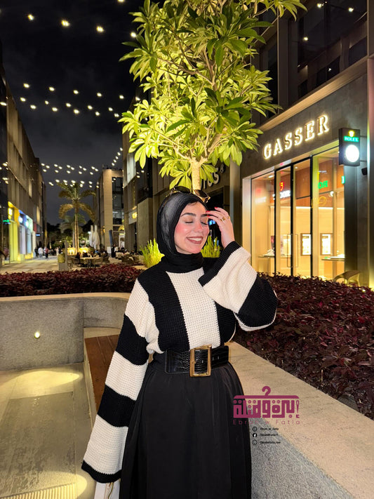 بلوفر صوف مقلم - اسود